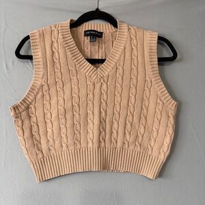 Streetwear Society Cable Knit Sweater Vest S Beige Vneck Cropped Preppy Acadamia